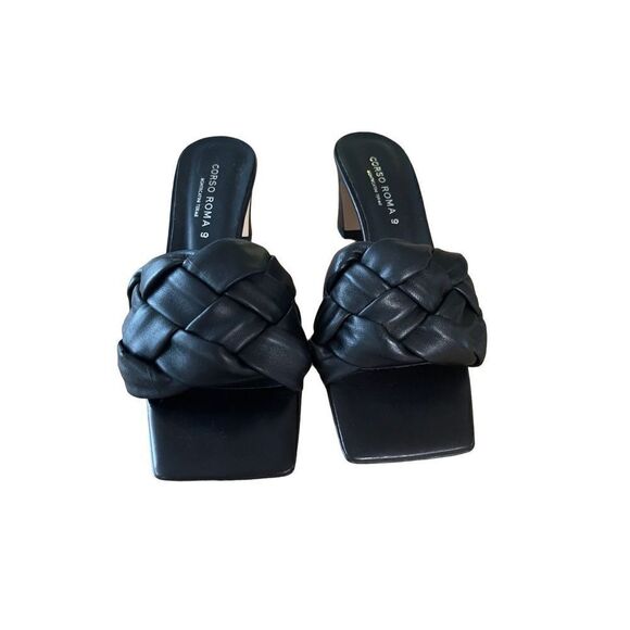 Corso Roma 9 Womens Black Braided Square Toe Block Heels Sandals Size 37 - Picture 4 of 9